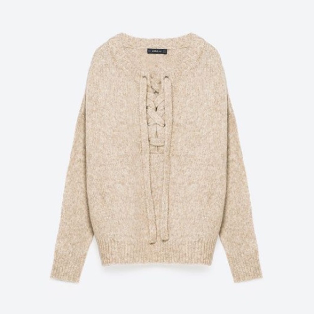 Tan Zara Front Tie Sweater